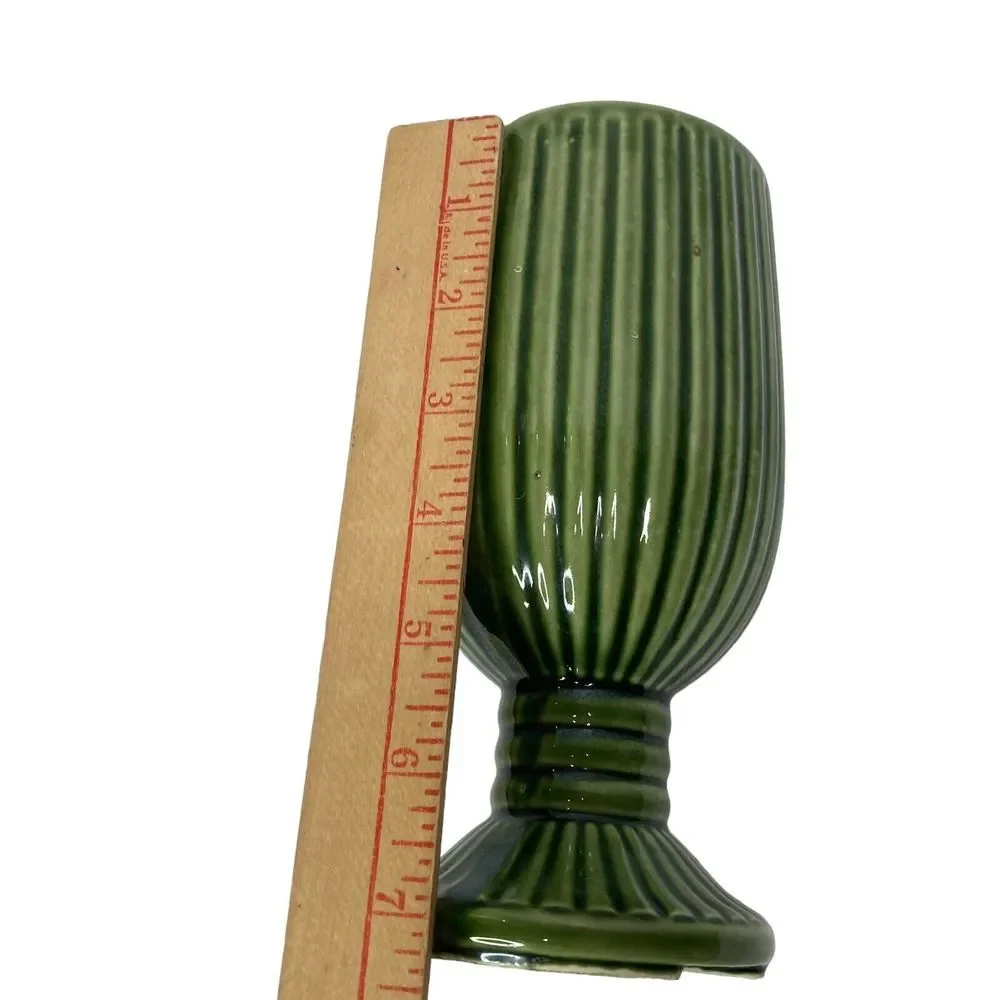 Pottery  Footed Vase‎ Goblet MCM Green Farm Cottage Pedestal  7.5